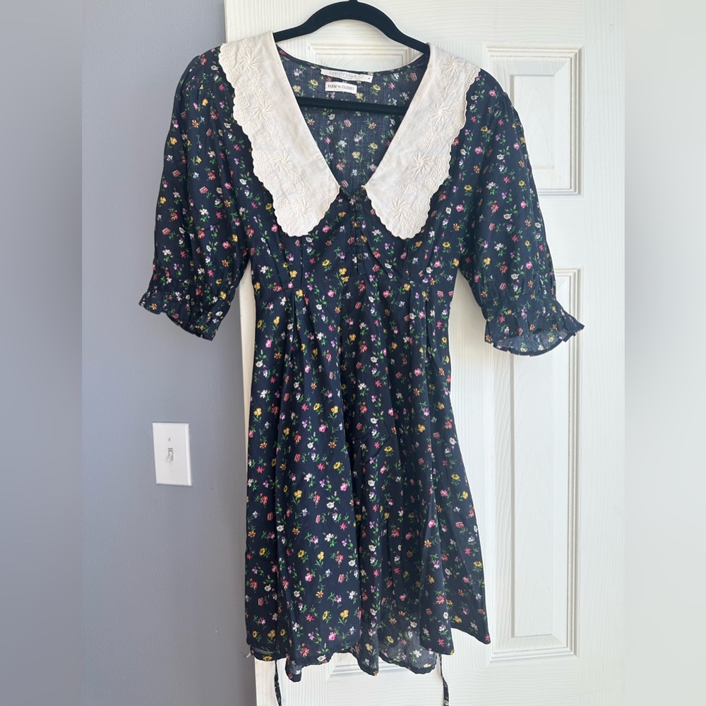 Christy Dawn Navy Floral Kids Dress with White Collar